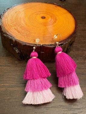 Handmade Pink Tiered Tassel Earrings